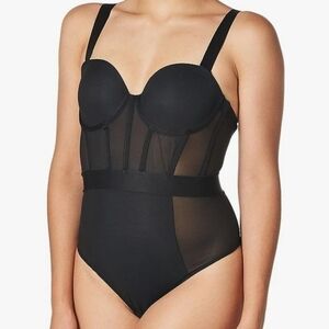 DKNY Womens Black  Sheers Strapless Bodysuit NWOT Size 34B
